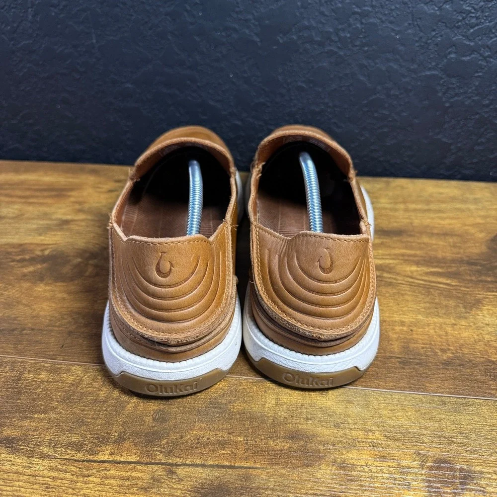 OluKai Kakaha 10557-FXFX Tan Leather Slip-On Loafers Mens Size 13 US / 46 EU